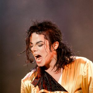 Michael Jackson performs on stage during the Dangerous World Tour.