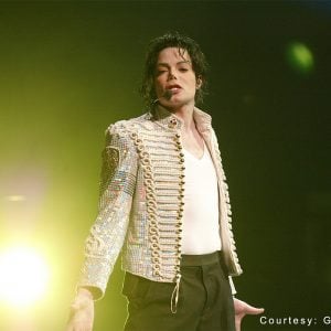 Michael Jackson performs at the Democratic National Committee's "A Night at the Apollo" voter registration drive and fundraiser at the Apollo Theater in New York, NY, in April 2002.
