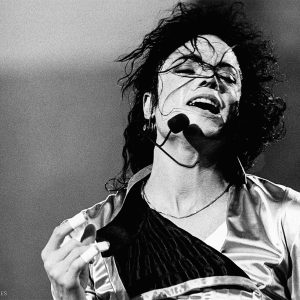 Michael Jackson performs on stage during the Dangerous World Tour.
