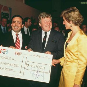 Michael Jackson meets Prince Charles and Diana, Princess of Wales, backstage at Wembley Stadium in London before Michael's concert in aid of the Prince’s Trust charity on July 16, 1988. He presented Princess Diana and Prince Charles with two large charity donations, one for the Prince’s Trust, another for a UK Children’s hospital.