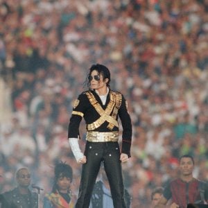 Michael Jackson performs at the Super Bowl XXVII Halftime show at the Rose Bowl on January 31, 1993 in Pasadena, California.