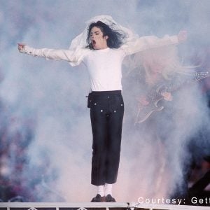Michael Jackson performs at the Super Bowl XXVII Halftime show at the Rose Bowl on January 31, 1993 in Pasadena, California.