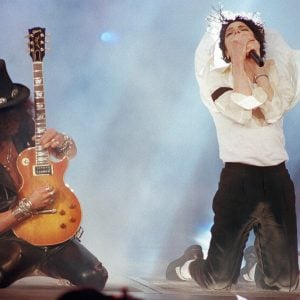 Michael Jackson and Slash perform at the 1995 MTV Video Music Awards in New York, NY, on September 7, 1995.