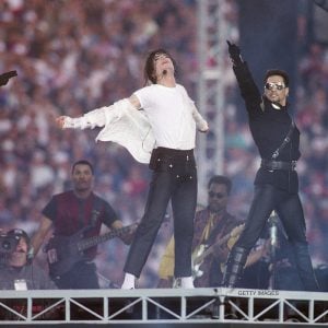 Michael Jackson performs at the Super Bowl XXVII Halftime show at the Rose Bowl on January 31, 1993 in Pasadena, California.