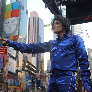 Michael Jackson during his first-ever in-store record signing for his new album Invincible at the Virgin Megastore, Times Square in New York, NY, on November 7, 2001.