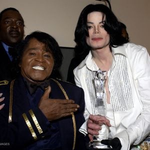 Michael Jackson presents James Brown with BET Lifetime Achievement Award on June 24, 2003.