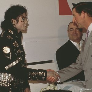 Michael Jackson meets Prince Charles backstage at Wembley Stadium in London before Michael's concert in aid of the Prince’s Trust charity on July 16, 1988. He presented Princess Diana and Prince Charles with two large charity donations, one for the Prince’s Trust, another for a UK Children’s hospital.