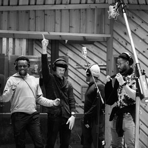 Cast members in recording studio for MJ the Musical cast recording. The album was released July 15, 2022.
