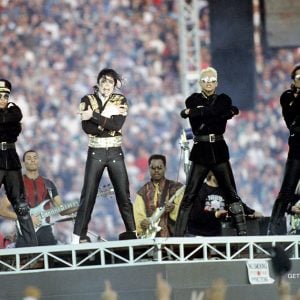 Michael Jackson performs at the Super Bowl XXVII Halftime show at the Rose Bowl on January 31, 1993 in Pasadena, California.