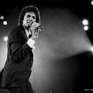 Michael Jackson singing on stage in Atlanta, Ga., during the Jacksons' Triumph Tour in 1981.