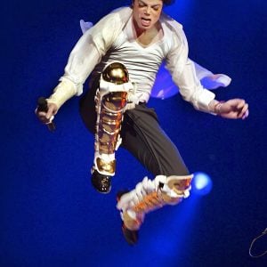 Michael Jackson performs at the Democratic National Committee's "A Night at the Apollo" voter registration drive and fundraiser at the Apollo Theater in New York, NY, in April 2002.