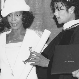 Michael Jackson with Whitney Houston at the United Negro College Fund's anniversary dinner in New York, NY, in March 1988.