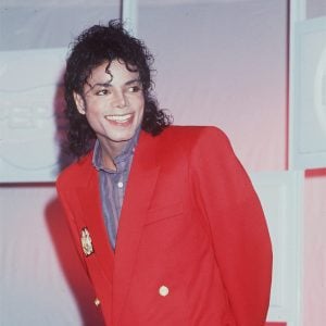 Michael Jackson at a press conference held by his sponsor Pepsi in New York, NY, on March 1, 1988 to present a 0,000 check to the United Negro College Fund.