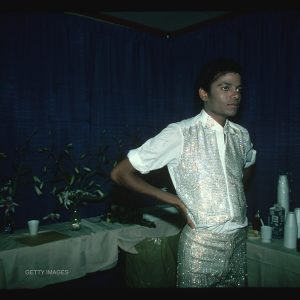 Michael Jackson stands off stage on Jacksons Triumph Tour 1981